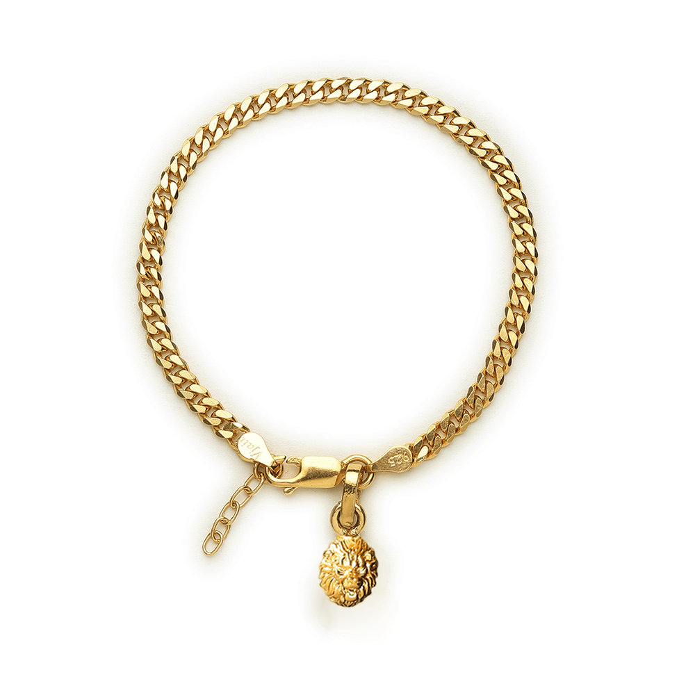 Akshat Sapphire 22KT gold plated 92.5% pure Sterling Silver Curb Designer Bracelet with Charm Narsimha for Girls and Women