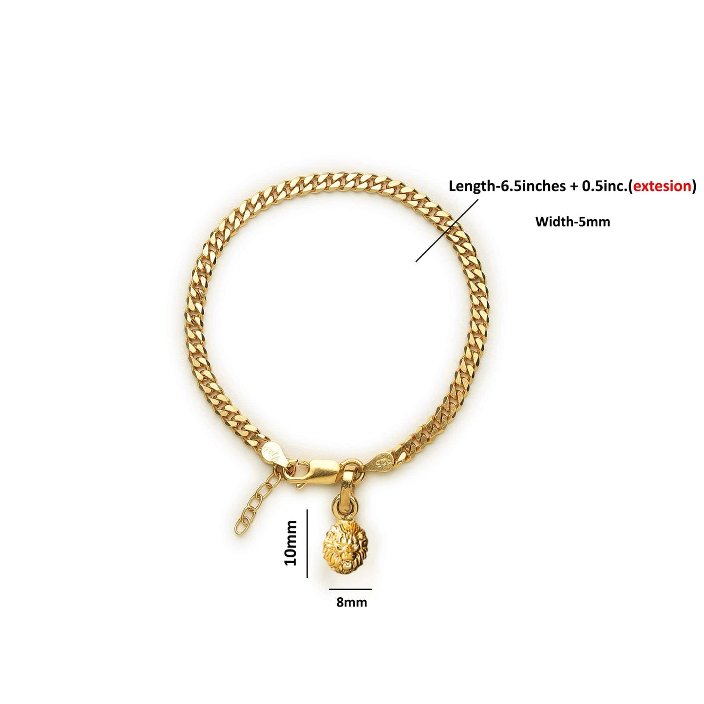 Akshat Sapphire 22KT gold plated 92.5% pure Sterling Silver Curb Designer Bracelet with Charm Narsimha for Girls and Women