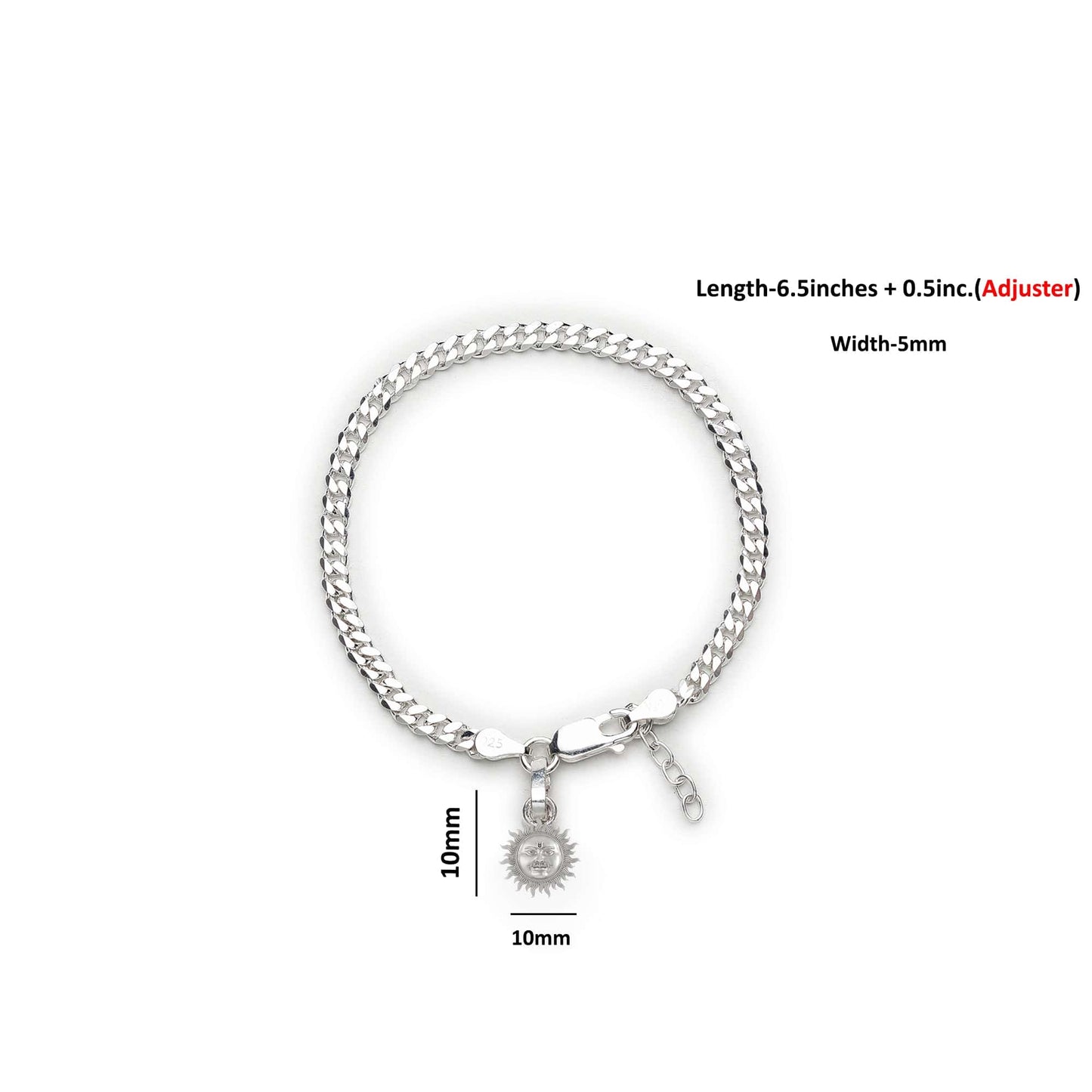 Akshat Sapphire 92.5% pure Sterling Silver Curb Designer Bracelet with Charm Surya for Girls and Women