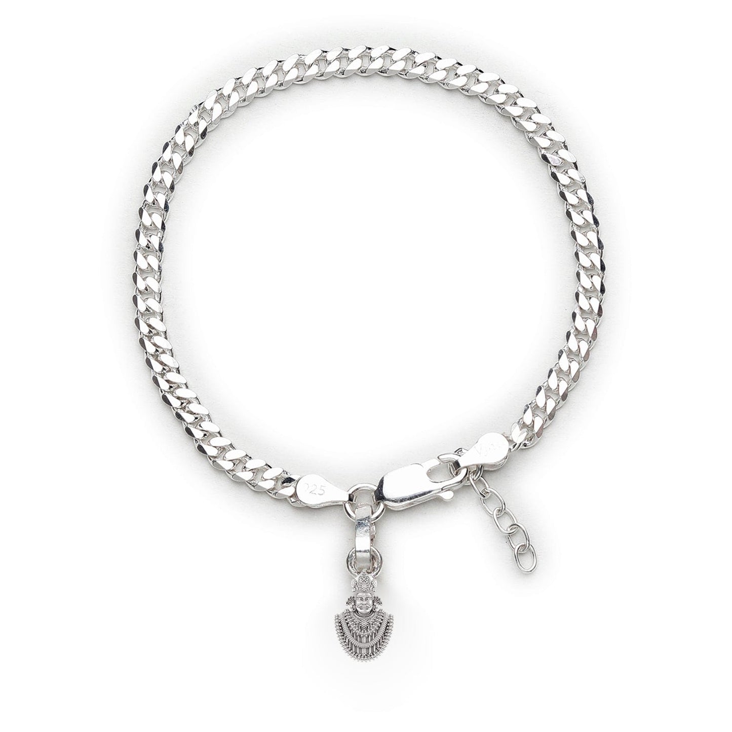 Akshat Sapphire 92.5% pure Sterling Silver Curb Designer Bracelet with Charm Khatu Shyam for Girls and Women