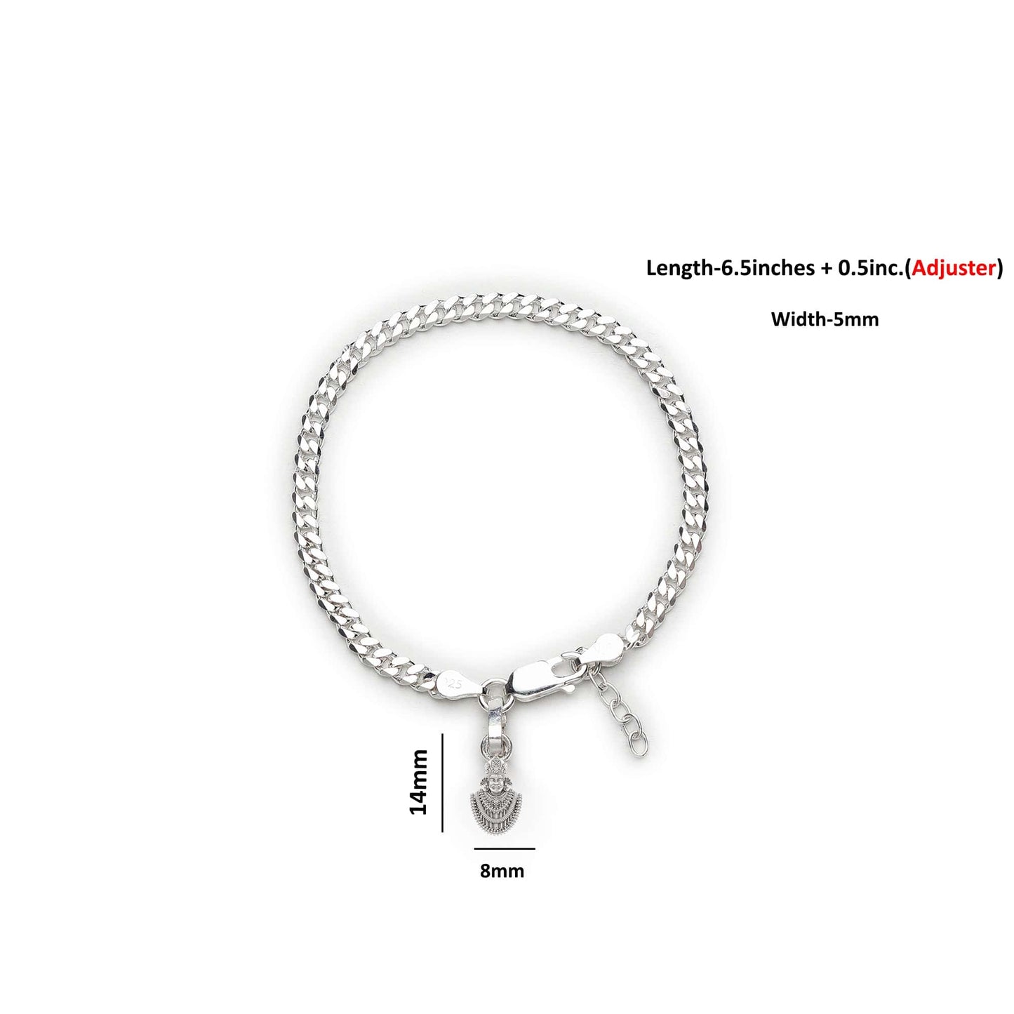 Akshat Sapphire 92.5% pure Sterling Silver Curb Designer Bracelet with Charm Khatu Shyam for Girls and Women
