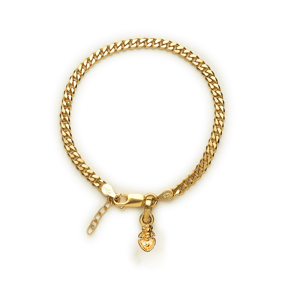 Akshat Sapphire 22KT gold plated 92.5% pure Sterling Silver Curb Designer Bracelet with Charm Khatu Shyam for Girls and Women