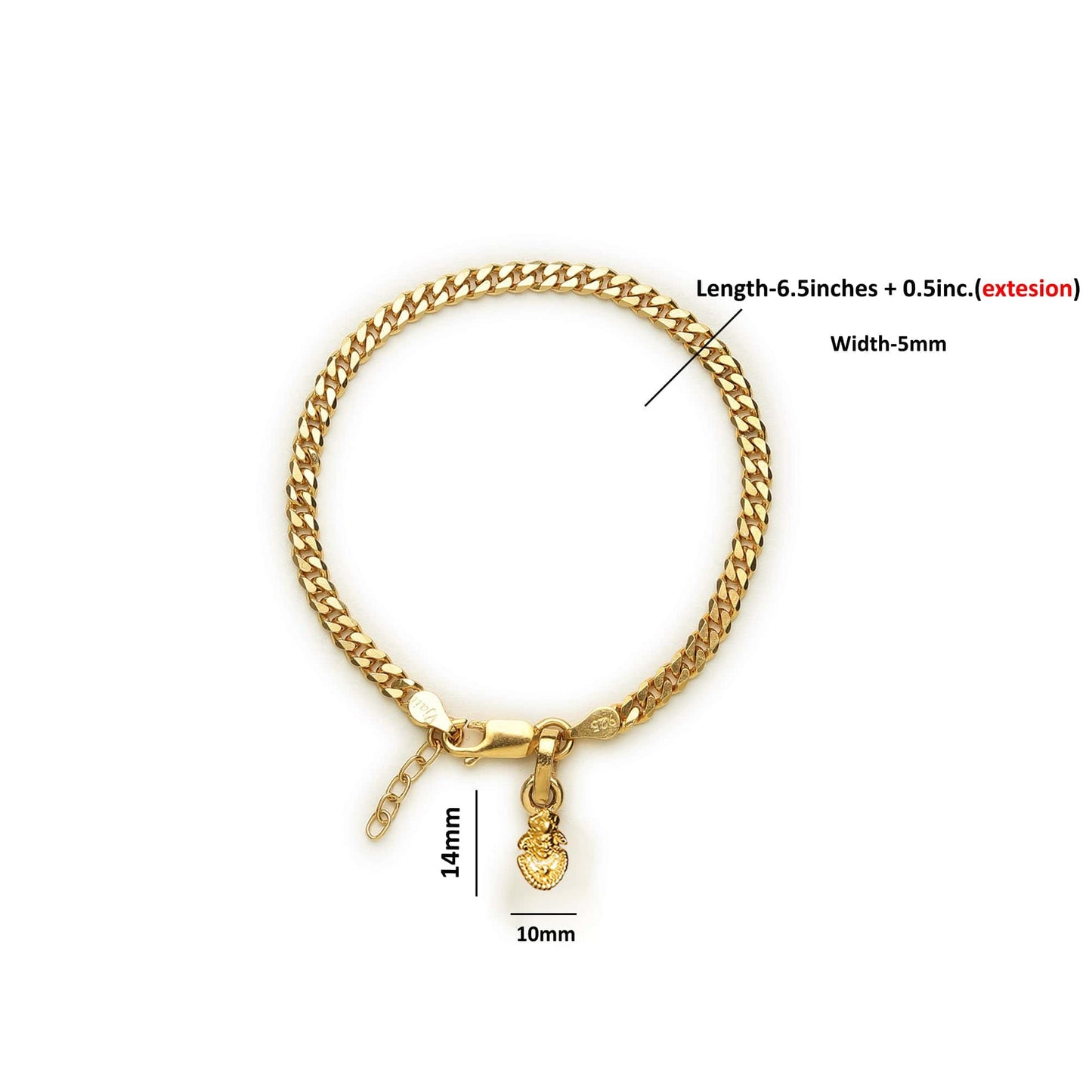 Akshat Sapphire 22KT gold plated 92.5% pure Sterling Silver Curb Designer Bracelet with Charm Khatu Shyam for Girls and Women