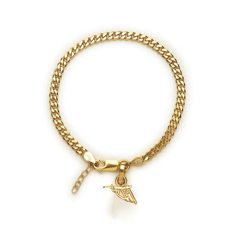Akshat Sapphire 22KT gold plated 92.5% pure Sterling Silver Curb Designer Bracelet with Charm Ram Name for Girls and Women