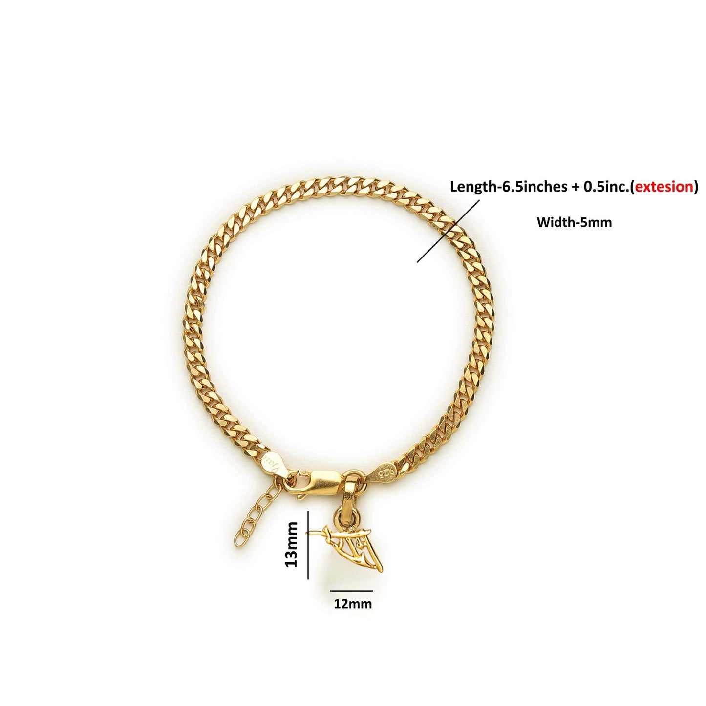 Akshat Sapphire 22KT gold plated 92.5% pure Sterling Silver Curb Designer Bracelet with Charm Ram Name for Girls and Women