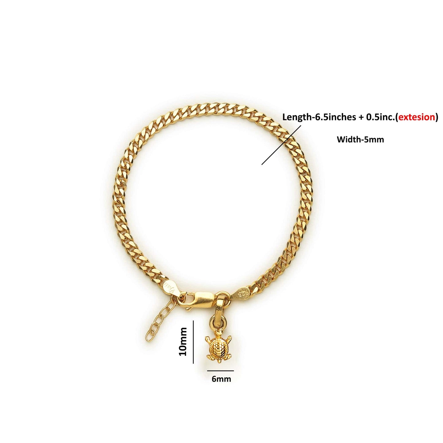 Akshat Sapphire 22KT gold plated 92.5% pure Sterling Silver Curb Designer Bracelet with fashionable Tortoise for Girls and Women
