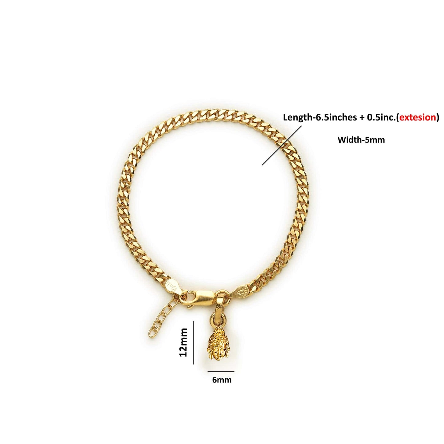 Akshat Sapphire 22KT gold plated 92.5% pure Sterling Silver Curb Designer Bracelet with Charm Buddha for Girls and Women