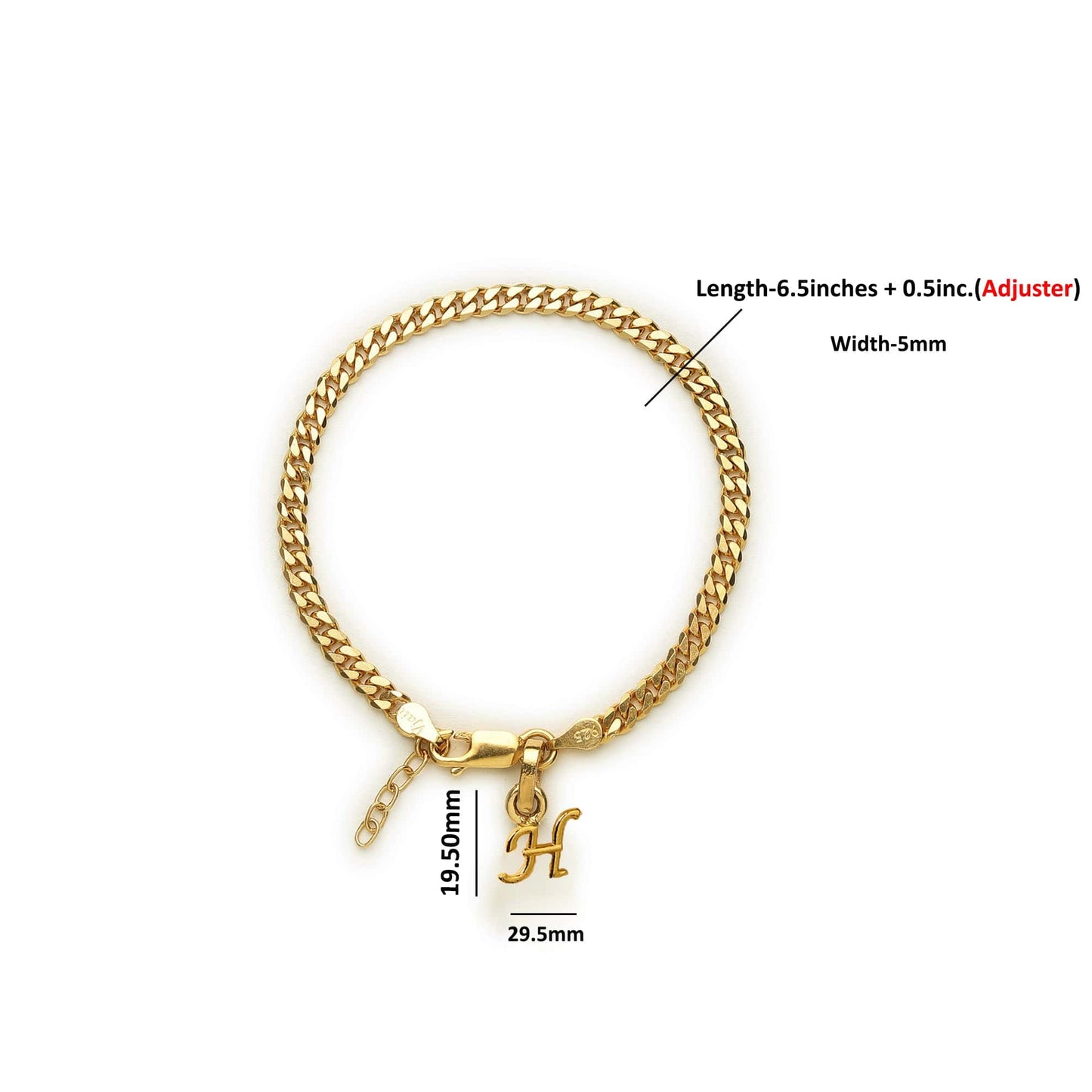 Akshat Sapphire 22KT gold plated 92.5% pure Sterling Silver Curb Designer Bracelet with H Alphabet for Girls and Women