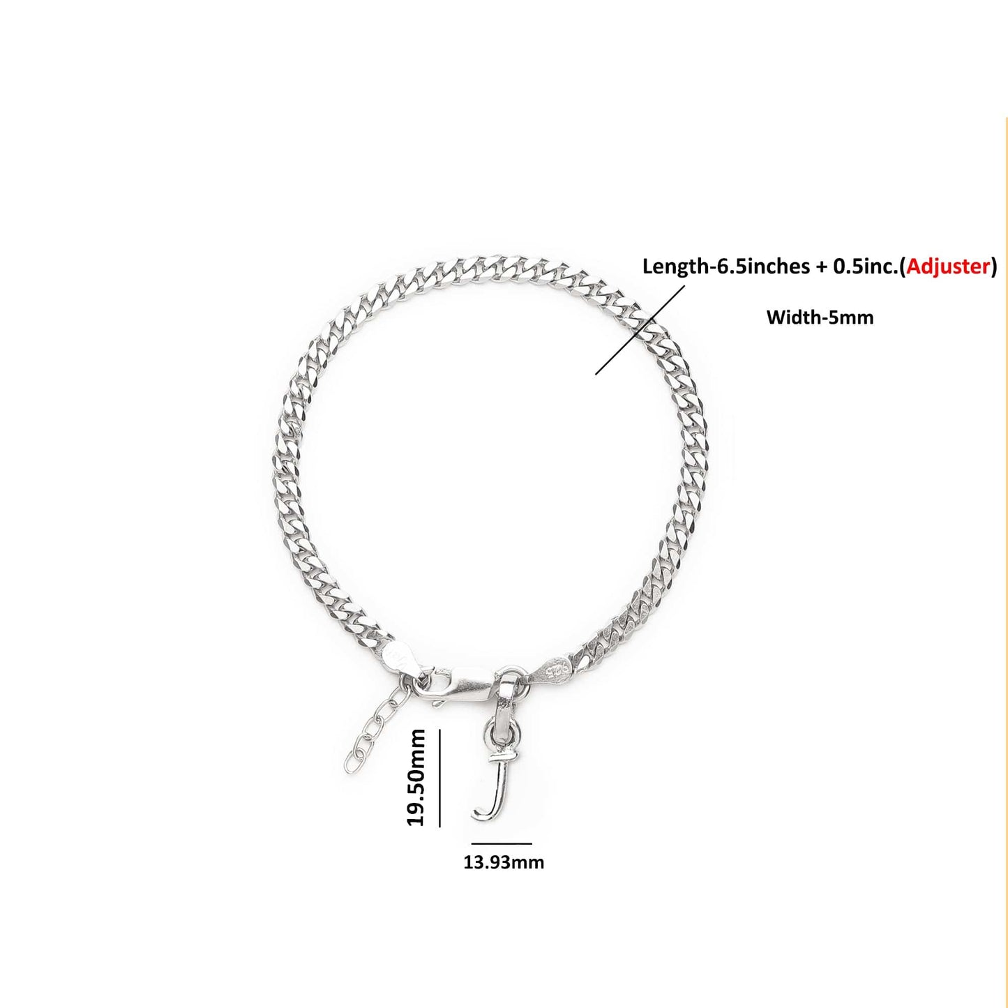 Akshat Sapphire 92.5% pure Sterling Silver Curb Designer Bracelet with J Alphabet for Girls and women