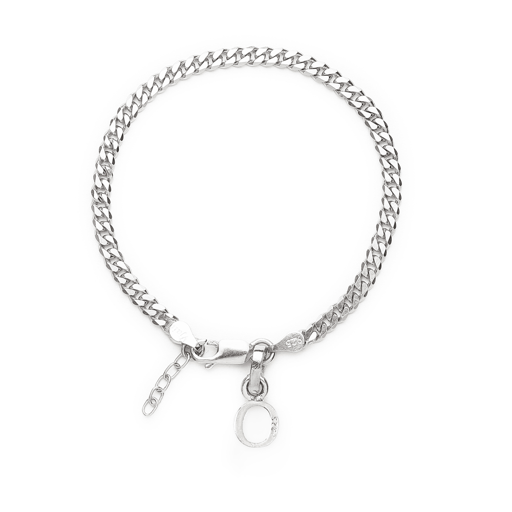Akshat Sapphire 92.5% pure Sterling Silver Curb Designer Bracelet with O Alphabet for Girls and women