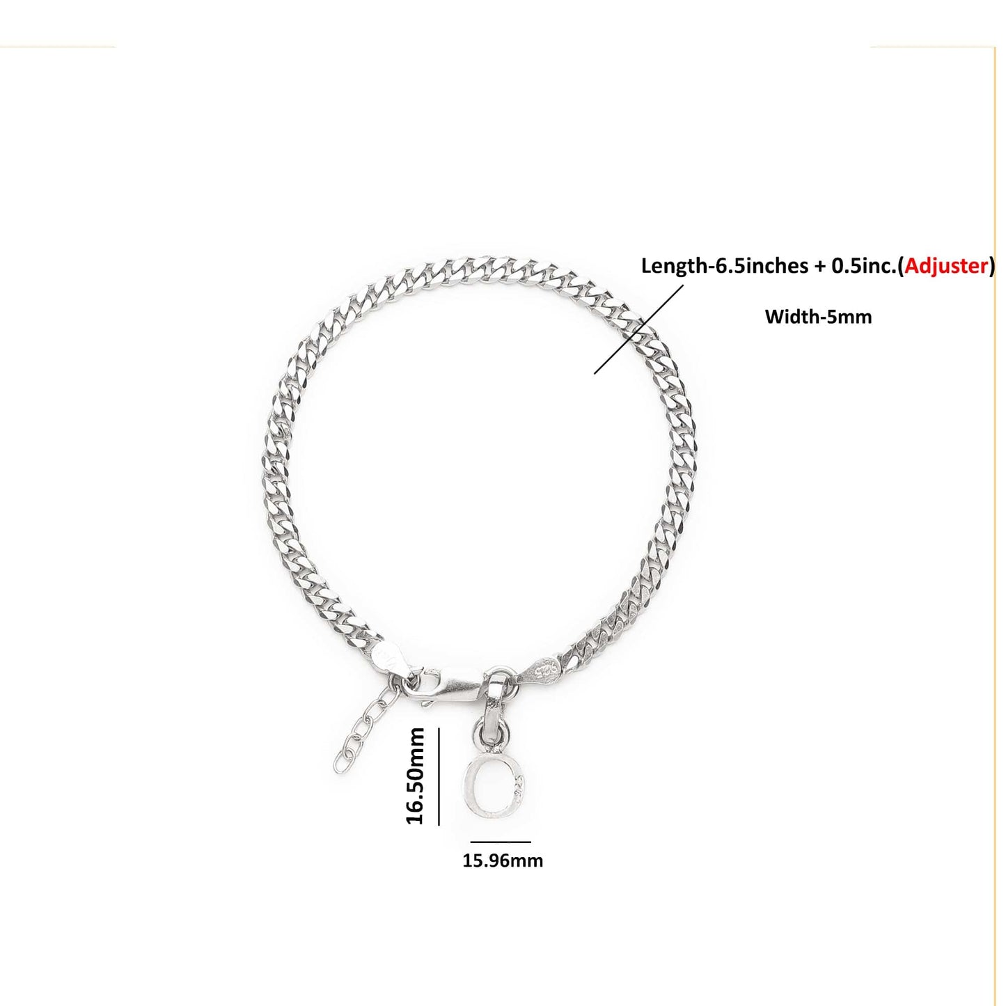 Akshat Sapphire 92.5% pure Sterling Silver Curb Designer Bracelet with O Alphabet for Girls and women