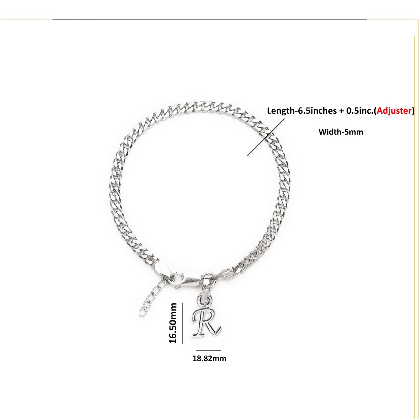 Akshat Sapphire 92.5% pure Sterling Silver Curb Designer Bracelet with R Alphabet for Girls and women