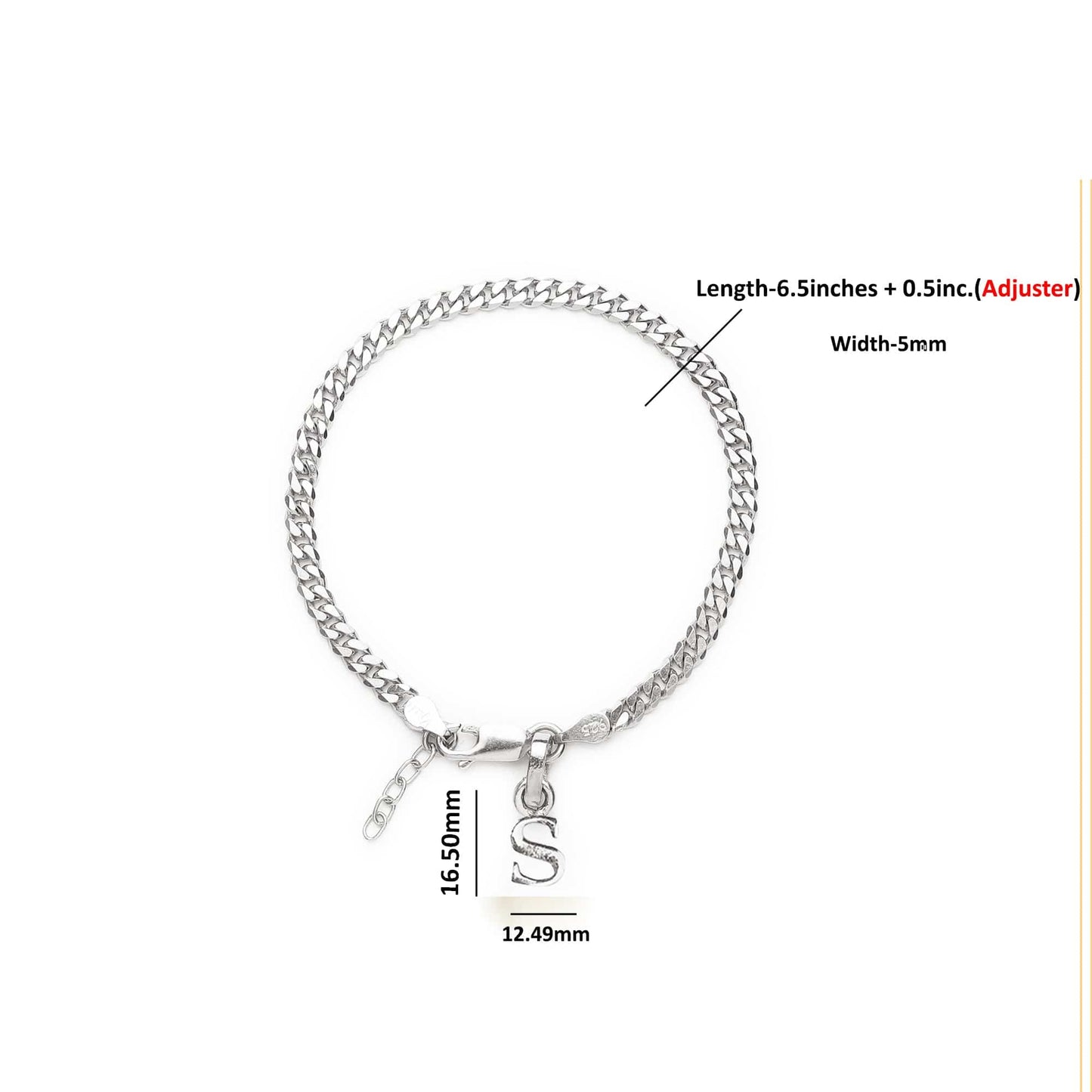 Akshat Sapphire 92.5% pure Sterling Silver Curb Designer Bracelet with S Alphabet for Girls and women
