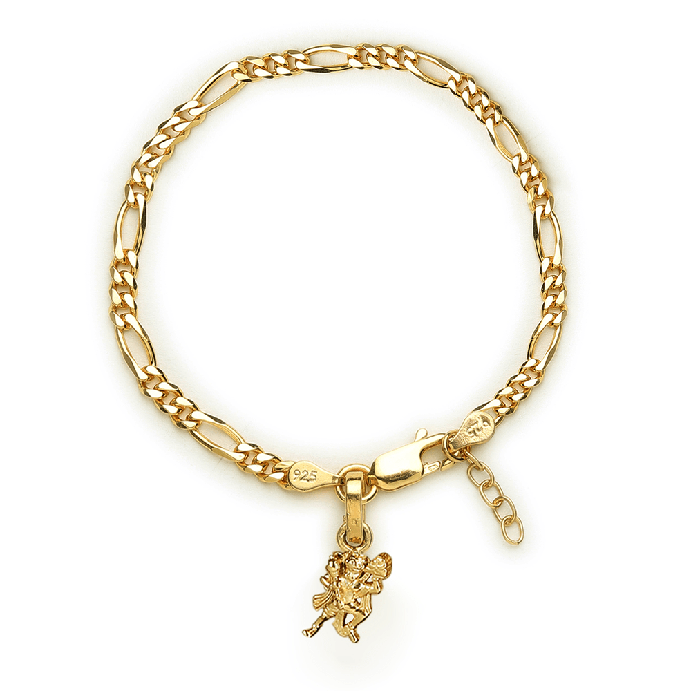22KT gold plated 92.5% pure Sterling Silver Figaro Designer Bracelet with Charm Hanuman/Bajrang Bali for Girls and Women
