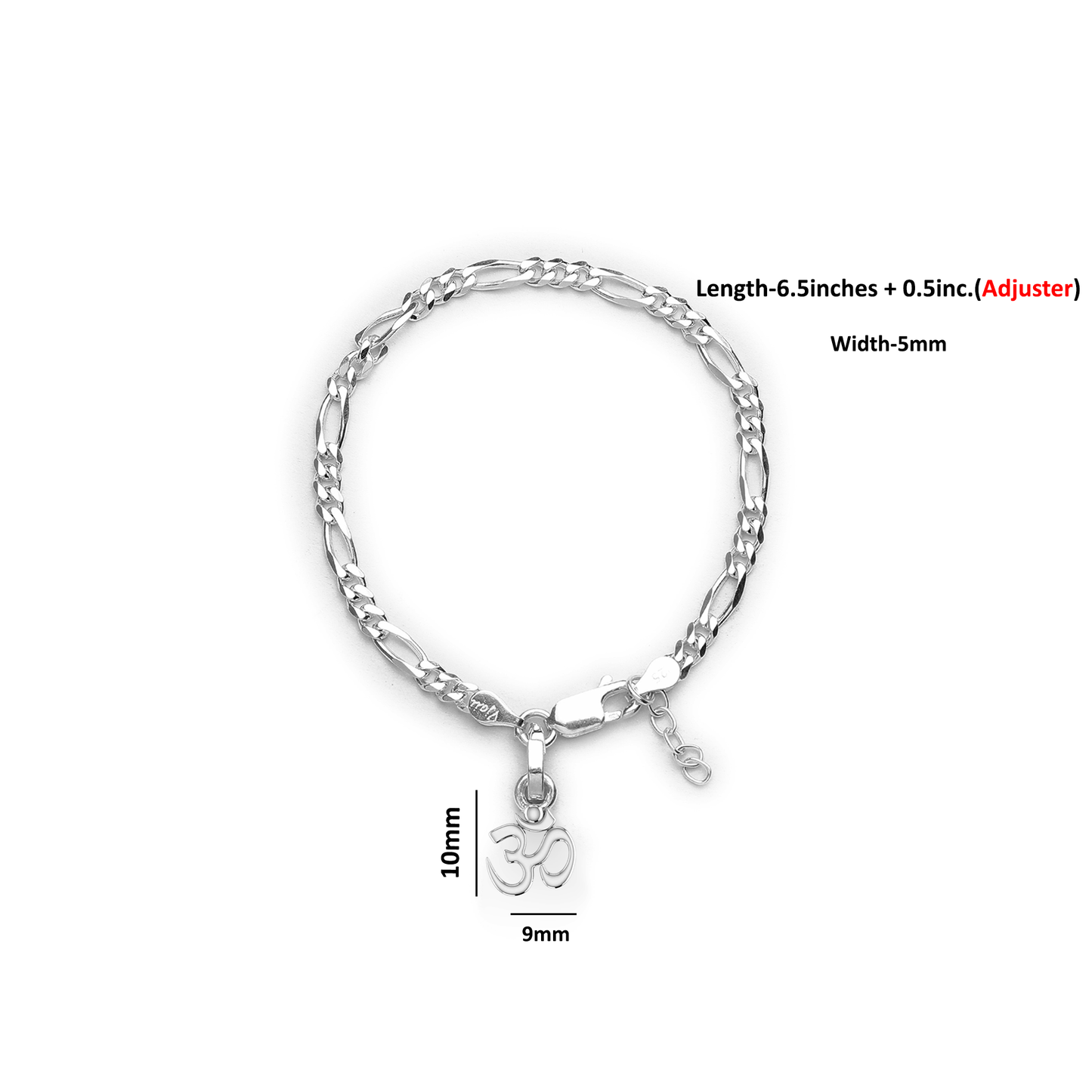 Akshat Sapphire 92.5% pure Sterling Silver Figaro Designer Bracelet with spiritual OM for Girls and Women