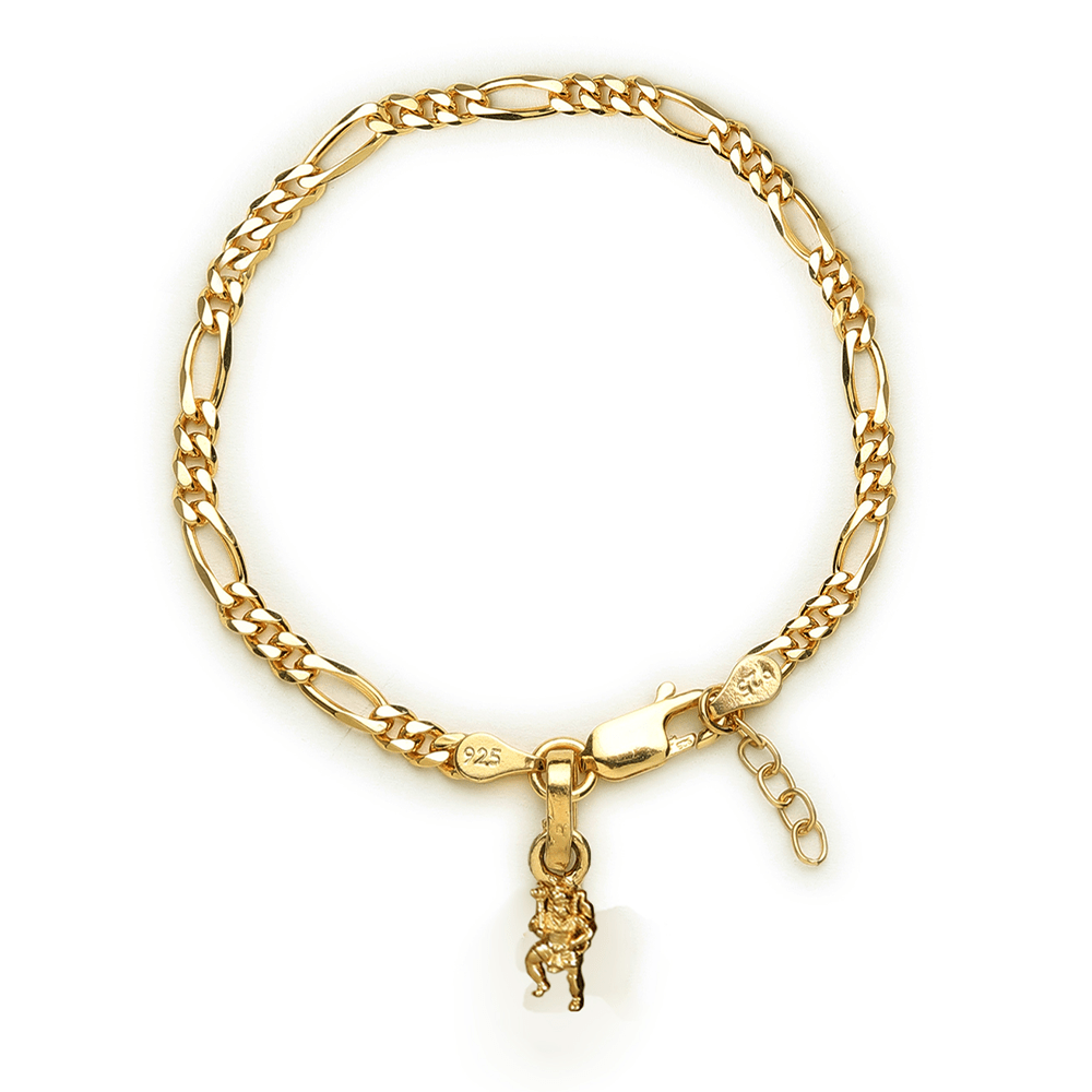 Akshat Sapphire 22KT gold plated 92.5% pure Sterling Silver Figaro Designer Bracelet with Charm Hanuman for Girls and Women