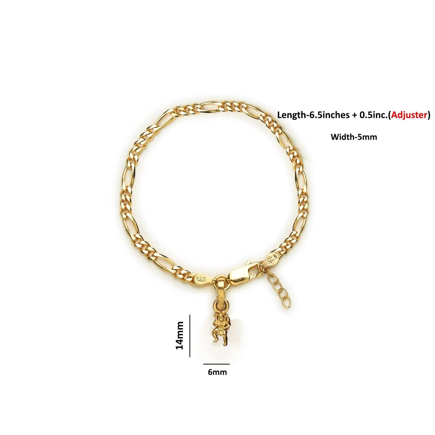 Akshat Sapphire 22KT gold plated 92.5% pure Sterling Silver Figaro Designer Bracelet with Charm Hanuman for Girls and Women