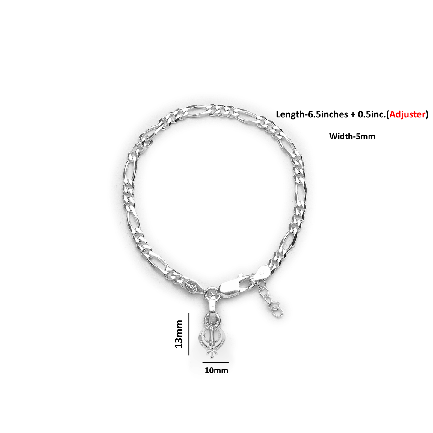 Akshat Sapphire 92.5% pure Sterling Silver Figaro Designer Bracelet with Charm Ram for Girls and Women
