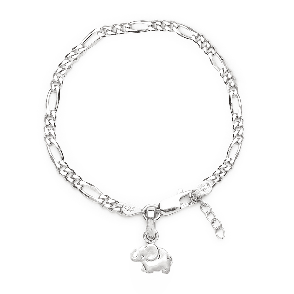 Akshat Sapphire 92.5% pure Sterling Silver Figaro Designer Bracelet with fashionable Elephant for Girls and Women