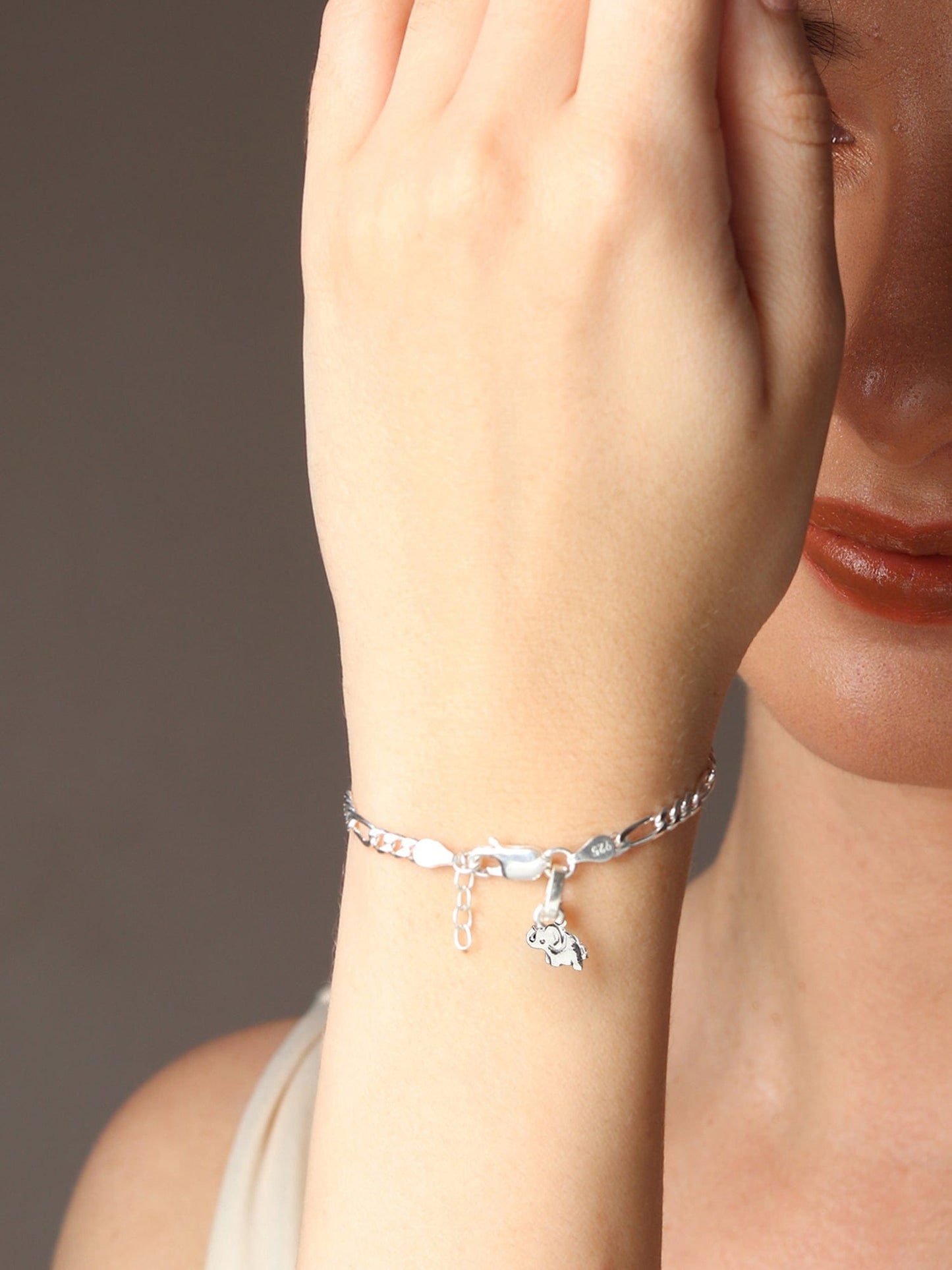 Akshat Sapphire 92.5% pure Sterling Silver Figaro Designer Bracelet with fashionable Elephant for Girls and Women