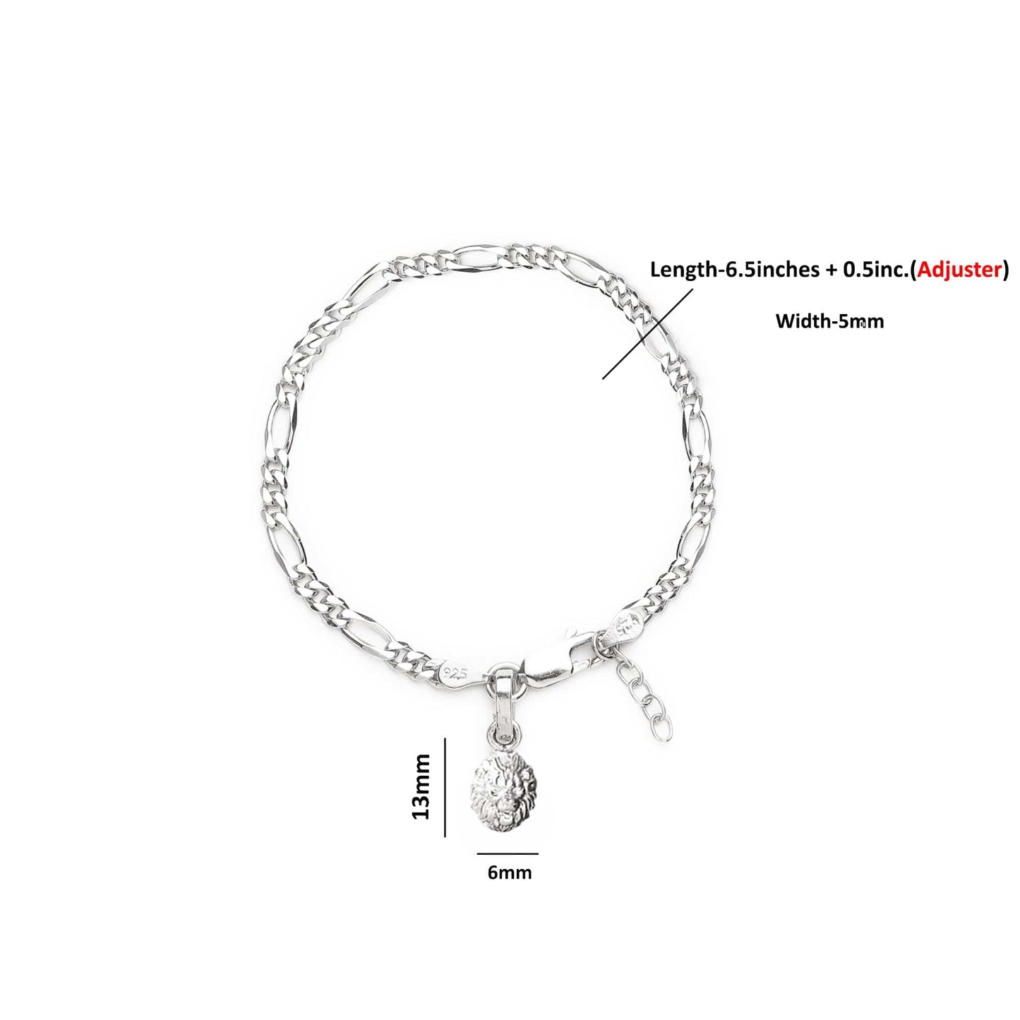 Akshat Sapphire 92.5% pure Sterling Silver Figaro Designer Bracelet with Charm Narsimha for Girls and Women