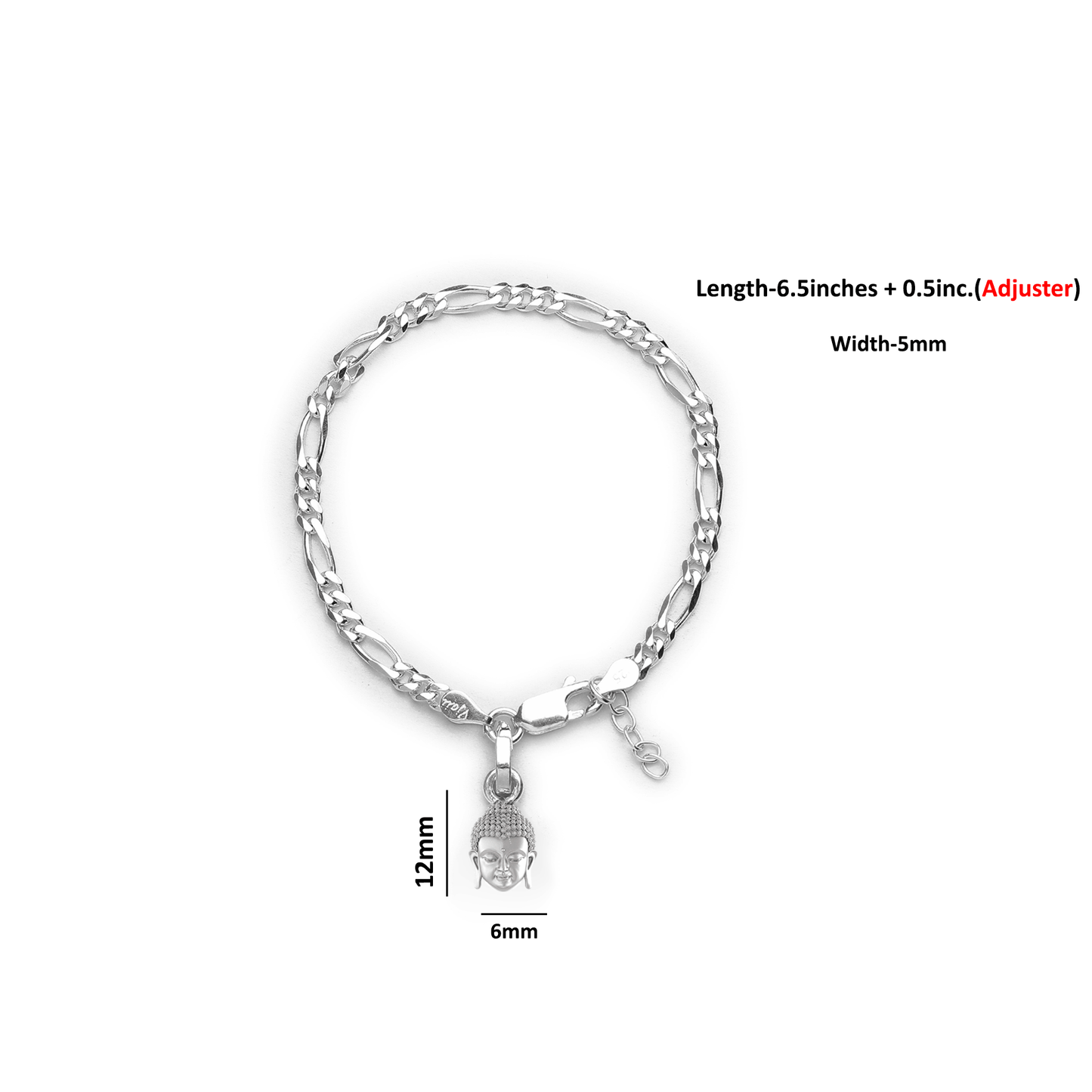 Akshat Sapphire 92.5% pure Sterling Silver Figaro Designer Bracelet with Charm Buddha for Girls and Women