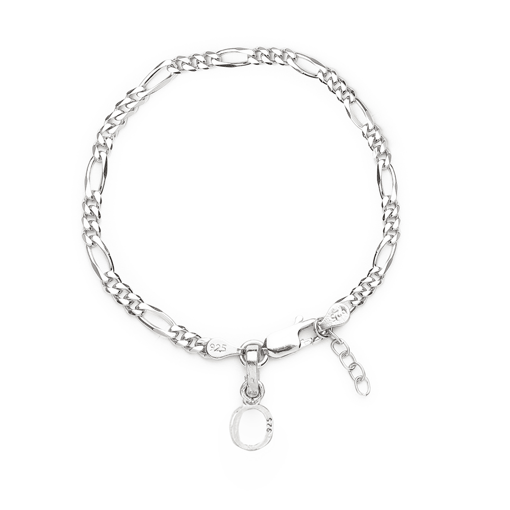 Akshat Sapphire 92.5% pure Sterling Silver Figaro Designer Bracelet with O Alphabet for Girls and women