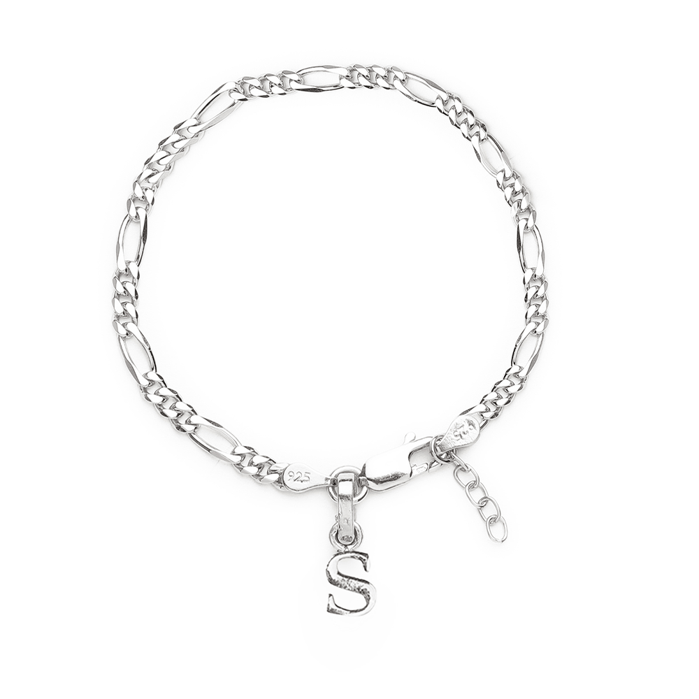 Akshat Sapphire 92.5% pure Sterling Silver Figaro Designer Bracelet with S Alphabet for Girls and women