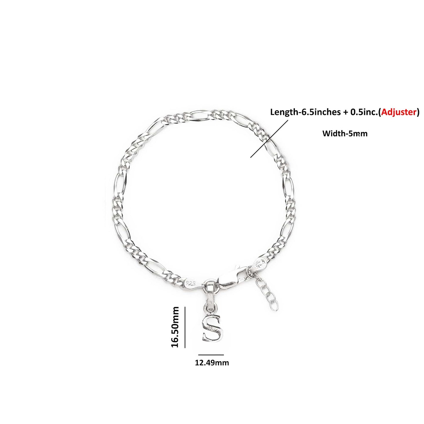 Akshat Sapphire 92.5% pure Sterling Silver Figaro Designer Bracelet with S Alphabet for Girls and women
