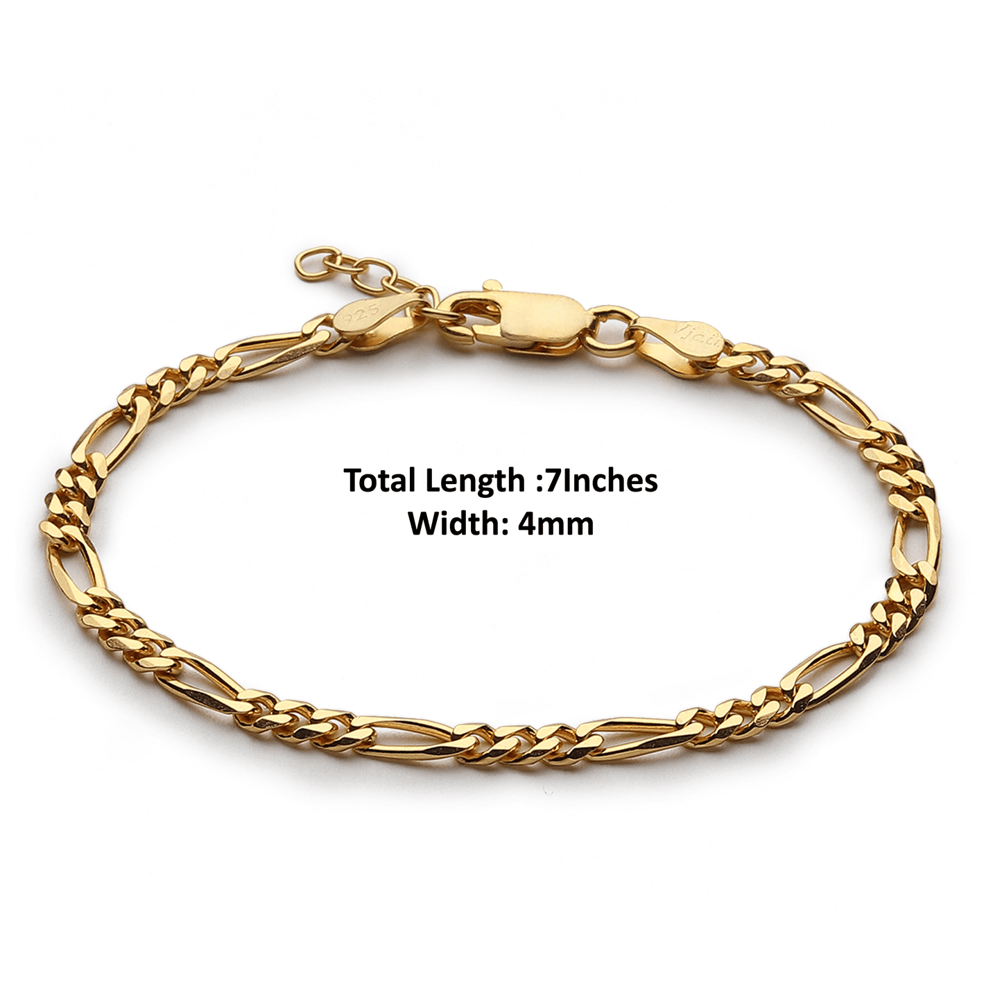22 KT gold plated Sterling Silver (92.5% purity) Stylish and Fashionable Figaro Bracelet for Girls and Women pure silver Bracelet