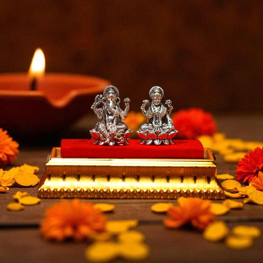 God Ganesh & Goddess Laxmi Idol by Akshat Sapphire 99.9 Pure Silver ID1–ID3