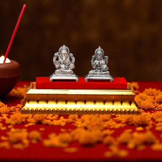 God Ganesh & Goddess Laxmi Idol by Akshat Sapphire 99.9 Pure Silver ID27–ID29