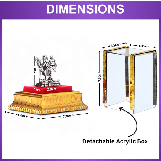 99.9% Pure Silver Kaali Maa Idol with Acrylic Box for Pooja Room, office desk & Car Dashboard