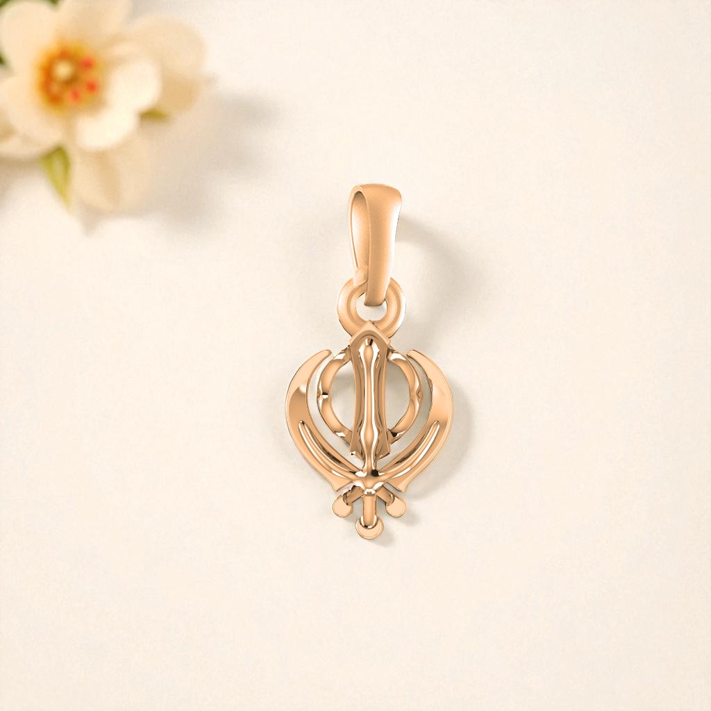 22 CT Gold Plated Silver (92.5% purity) Sikh Khanda symbol Pendant by Akshat Sapphire for Kids and Woman