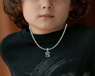 Sterling silver B alphabet chain pendant for kids snake chain 12 inches by Akshat Sapphire 92.5 Silver KDPSS12-B-8024