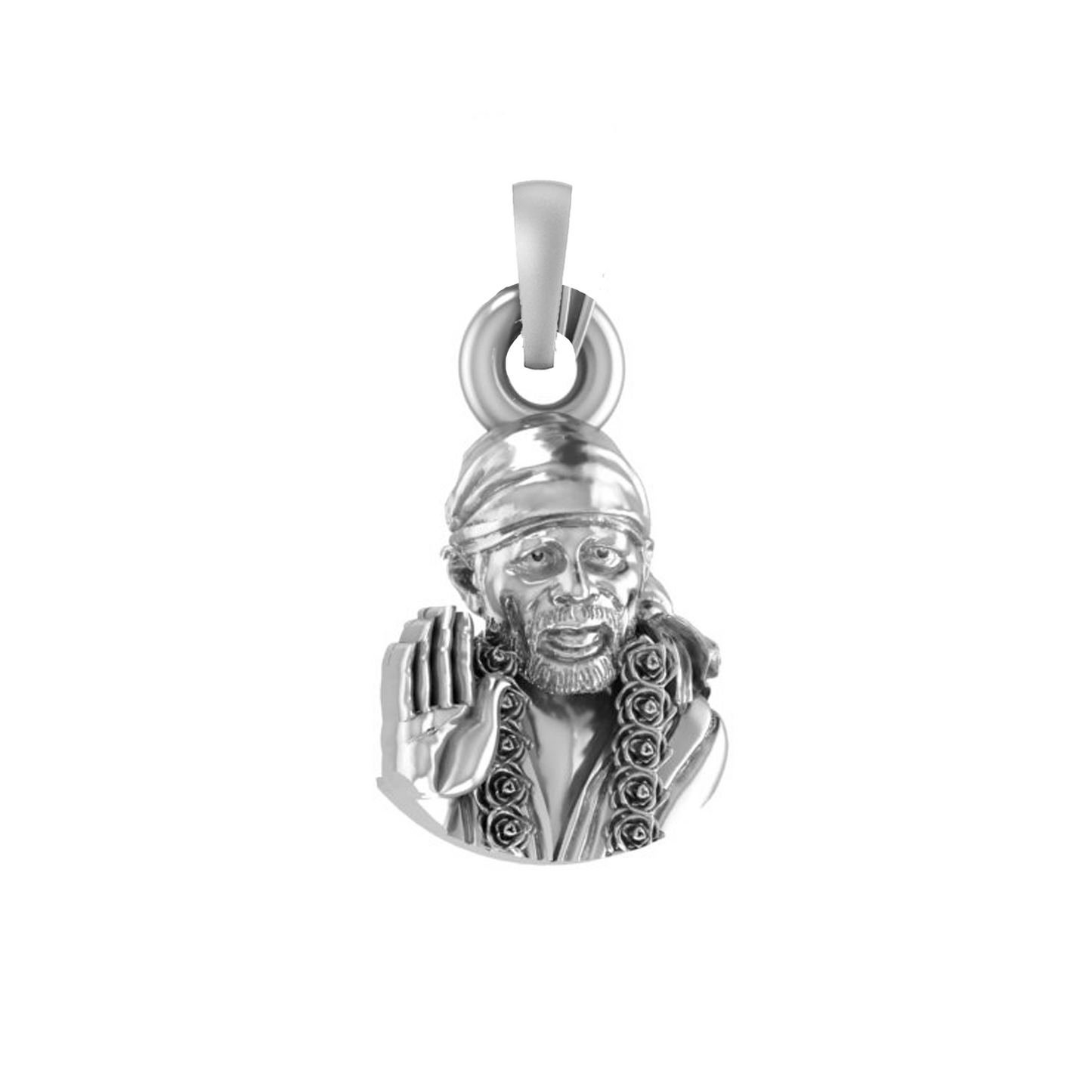 God Shirdi Sai Baba Silver Chain Pendant by Sai baba Chain Pendant for Kids (Snake Chain: 15 Inches)