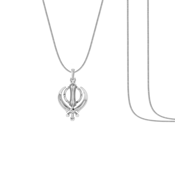 Silver Sikh Khanda symbol Chain Pendant (92.5% purity) by Akshat Sapphire Sikh Khanda symbol Chain Pendant for Kids and Woman (Snake Chain: 15 Inches)