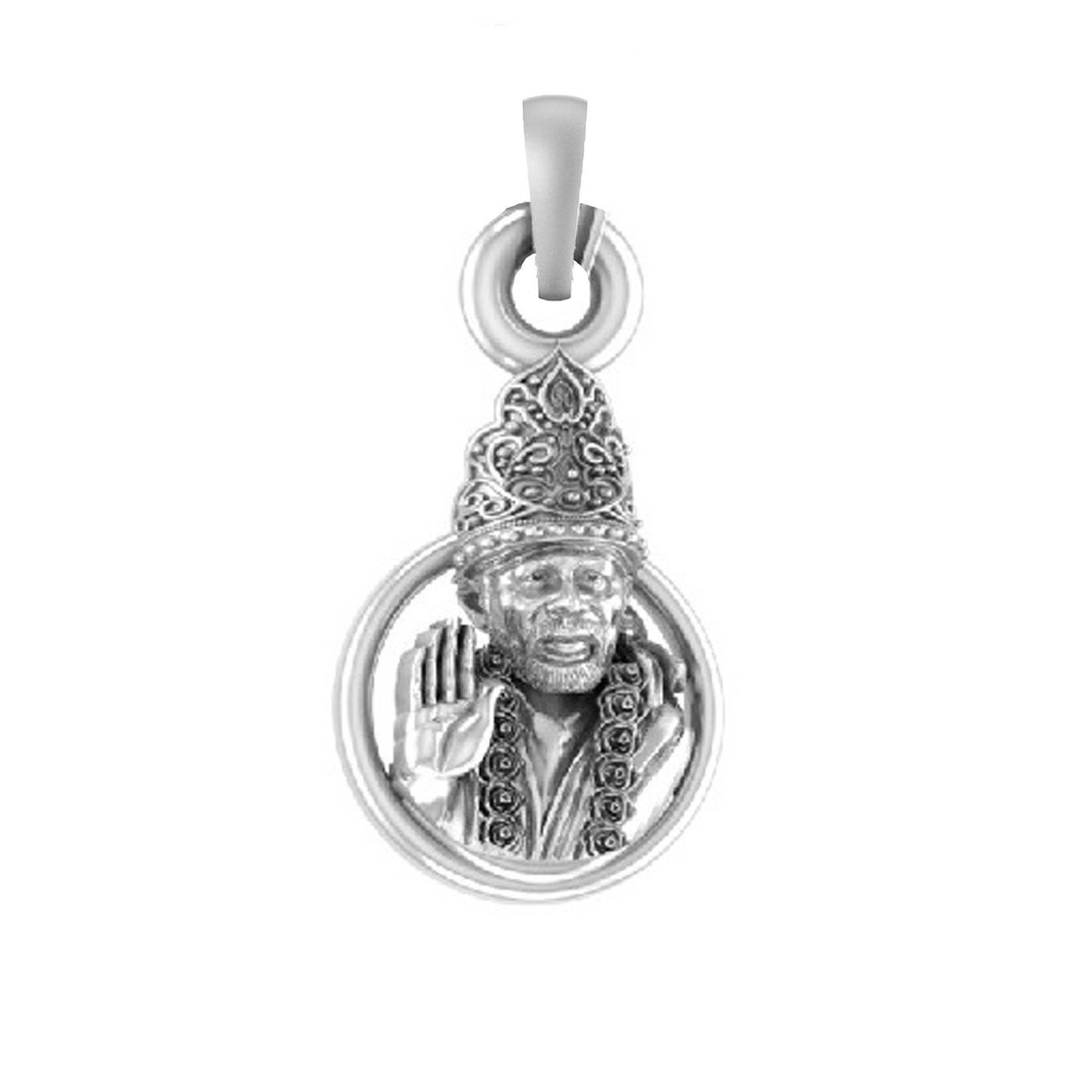 God Shirdi Sai Baba Silver Chain Pendant (92.5% purity) by Sai baba Chain Pendant for Kids (Snake Chain: 15 Inches)
