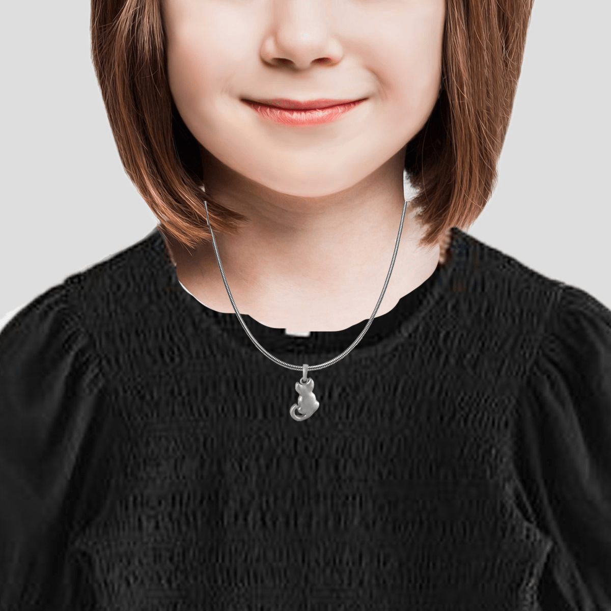 Silver Stylish and Fashionable Cute Cat Chain Pendan (92.5% purity) by Cute Cat Chain Pendan for Kids (Snake Chain: 15 Inches)