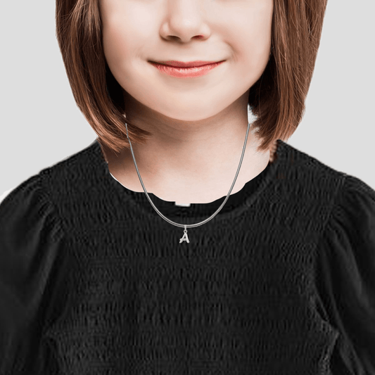 Alphabet Silver Chain Pendant (92.5% purity) for kids by (Snake Chain: 15 Inches)