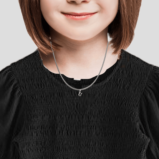 Sterling silver U alphabet chain pendant for kids snake chain 15 inches by Akshat Sapphire 92.5 Silver KDPSS15_U_8043