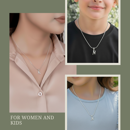 92.5% Pure Sterling Silver Precious Name Alphabet Pendant For Kids And Girls