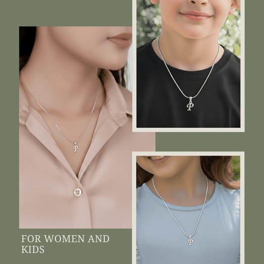 Alphabet P Pendant for Kids by Akshat Sapphire 92.5 Silver KD_P_8038