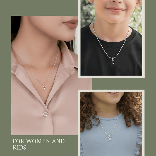 Alphabet V Pendant for Kids by Akshat Sapphire 92.5 Silver KD_V_8044