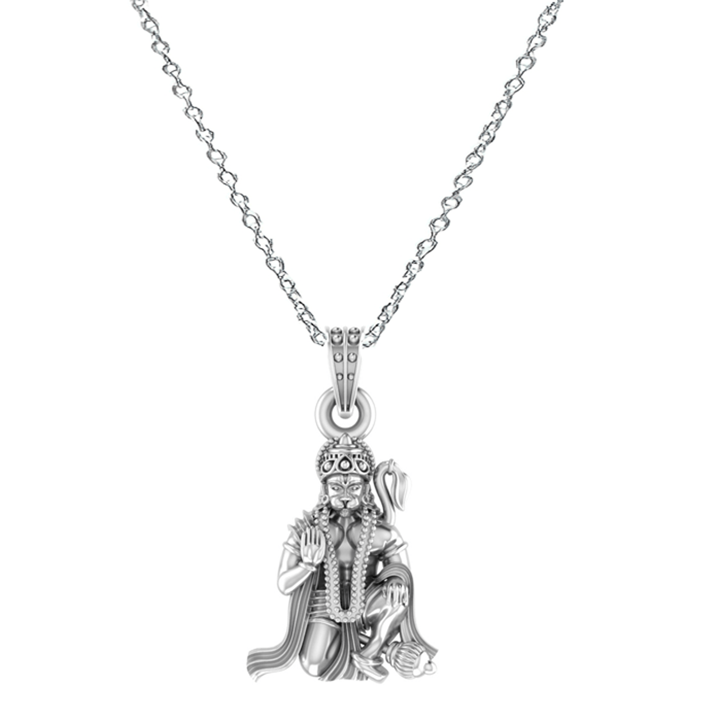 God Hanuman Chain Pendant (Pendant with Anchor Chain- 22 inches) for Men & Women Pure Silver Lord bajrang bali Chain Locket for Good Health & Wealth