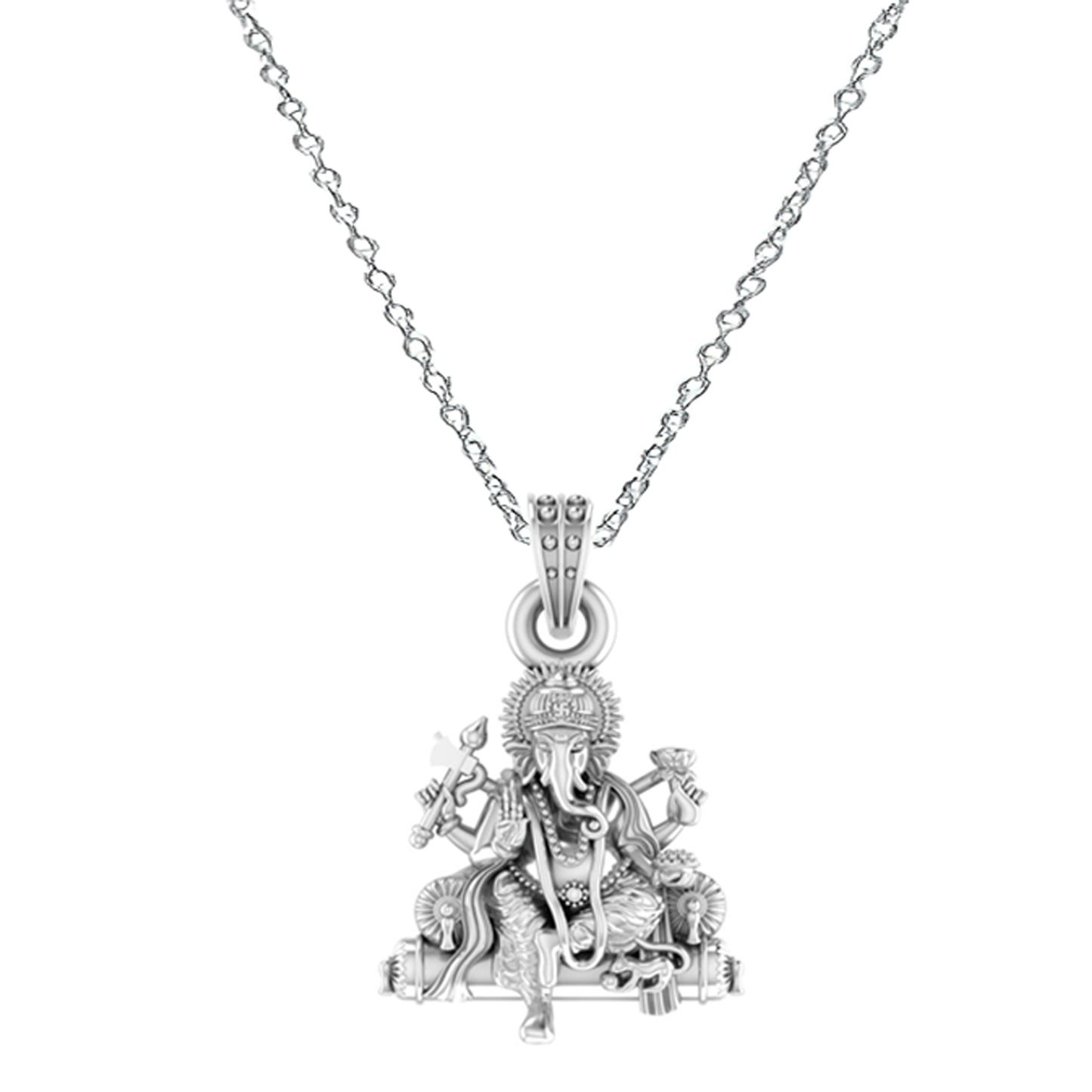 Akshat Sapphire Sterling Silver (92.5% purity) God Ganesha Chain Pendant (Pendant with Anchor Chain-22 inches) for Men & Women Pure Silver Lord Ganapathy Chain Locket for Good Health & Wealth