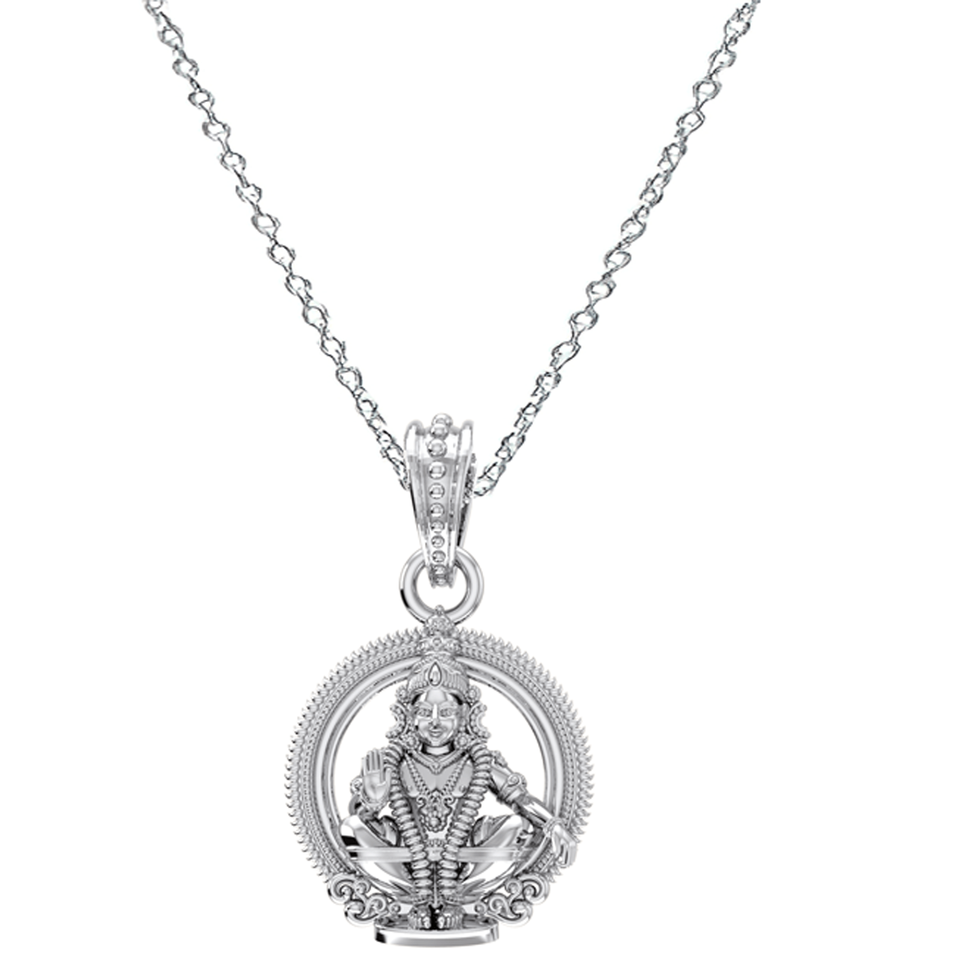 Akshat Sapphire Sterling Silver (92.5% purity) God Ayyappa Chain Pendant (Pendant with Anchor Chain-22 inches) for Men & Women Pure Silver Lord Ayyappa Chain Locket