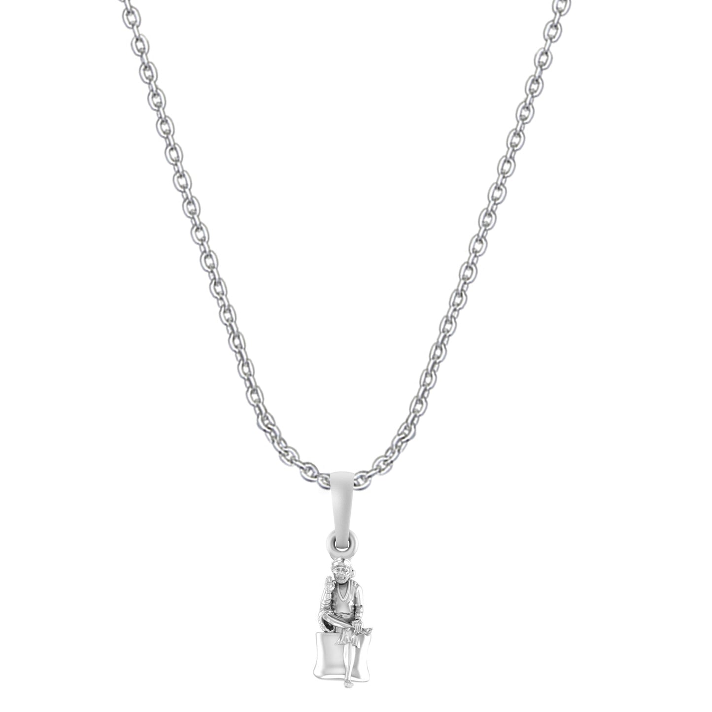 AKSHAT SAPPHIRE Sterling Silver (Silver with 92.5% purity) God Shree Sai Baba chain Pendant (Pendant with Anchor Chain-22 inches) for Men & Women Pure Sterling Silver Lord Sai Baba chain Locket For Good Wealth & Health