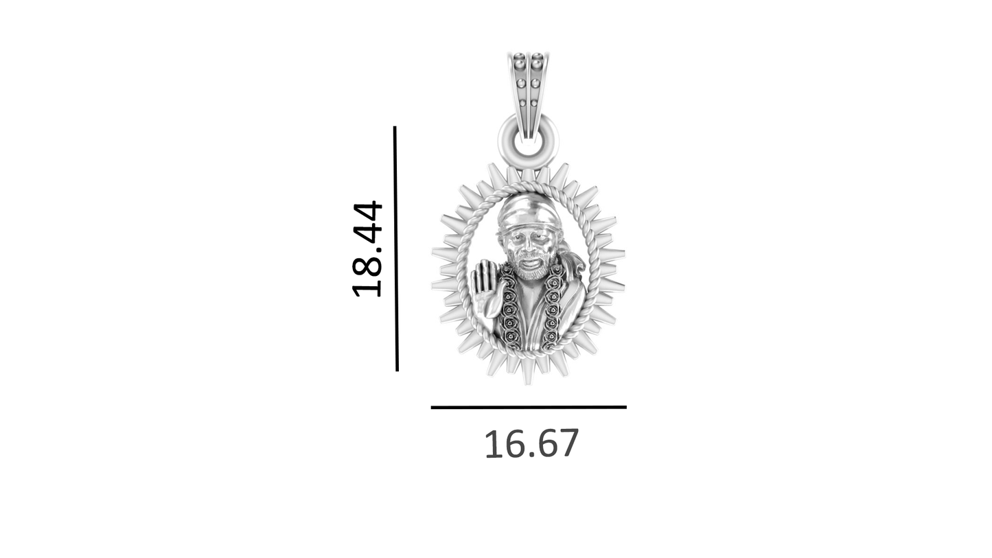 AKSHAT SAPPHIRE Sterling Silver (Silver with 92.5% purity) God Shree Sai Baba chain Pendant (Pendant with Anchor Chain-22 inches) for Men & Women Pure Sterling Silver Lord Sai Baba chain Locket For Good Wealth & Health