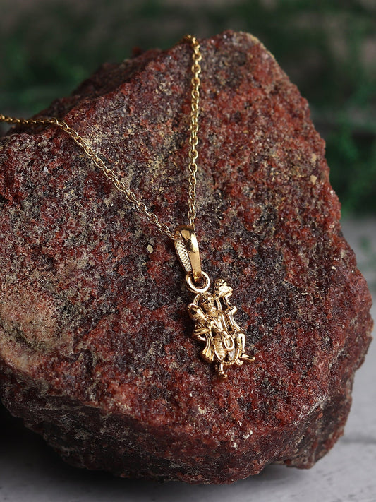 22CT Gold Plated Sterling Silver 92.5% Purity God Hanuman Pendant with Anchor Chain 22 Inches for Men by Akshat Sapphire MPSA7065_Gold